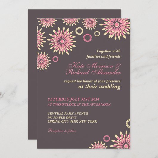 Sweet Pink Grey Floral Pattern Weddenschap Kaart (Voorkant / Achterkant)