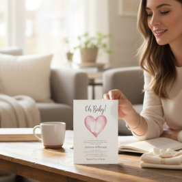 Sweet Pink Heart Baby Shower Announcement Kaart