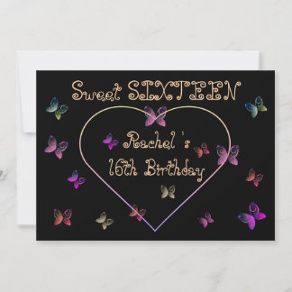sweet Pink Heart Butterflies Sweet 16 Birthday Kaart