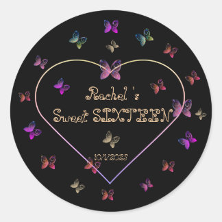 sweet Pink Heart Butterflies Sweet 16 Birthday Ronde Sticker