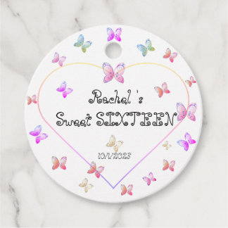 Sweet Pink Heart Butterflies Sweet 16 Verjaardag Bedankjes Labels