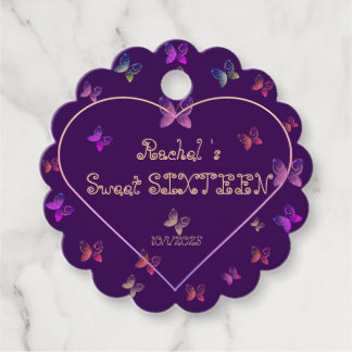 Sweet Pink Heart Butterflies Sweet 16 Verjaardag Bedankjes Labels