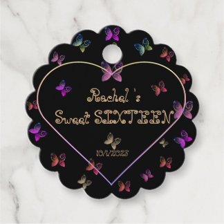 Sweet Pink Heart Butterflies Sweet 16 Verjaardag Bedankjes Labels