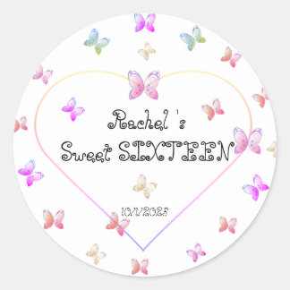 Sweet Pink Heart Butterflies Sweet 16 Verjaardag Ronde Sticker