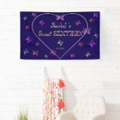 Sweet Pink Heart Butterflies Sweet 16 Verjaardag Spandoek (Insitu)