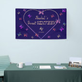 Sweet Pink Heart Butterflies Sweet 16 Verjaardag Spandoek (Beurs)