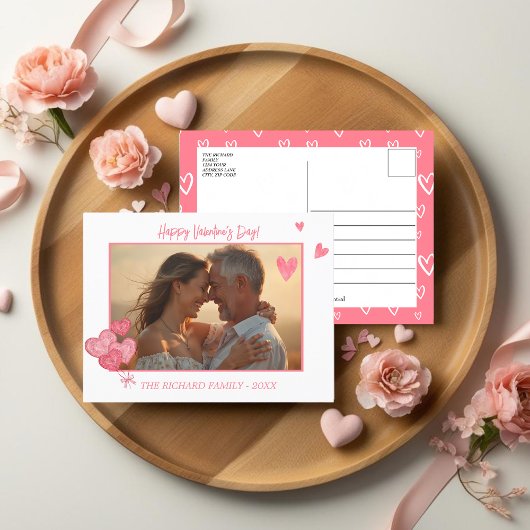 Sweet Pink Heart Foto en bericht Feestdagenkaart