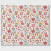 Sweet Pink Heart Teddy Valentine Cadeaupapier (Vlak)