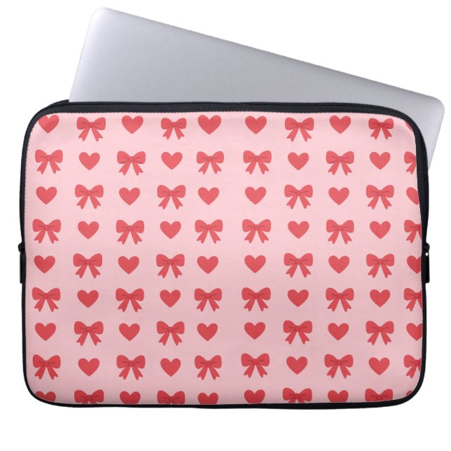 Sweet Pink Hearts & Bows Pattern Laptop Sleeve (Voorkant)