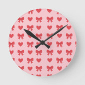 Sweet Pink Hearts & Bows Pattern Ronde Klok (Voorkant)