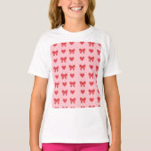 Sweet Pink Hearts & Bows Pattern T-shirt (Voorkant)