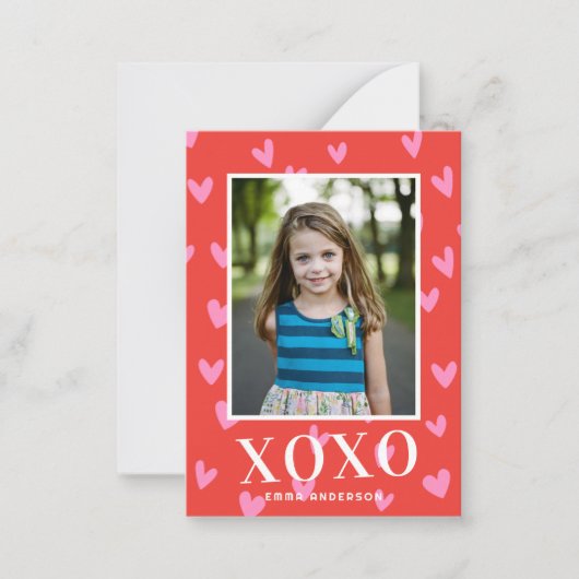 Sweet Pink Hearts Valentijn Classroom Fotokaart Notitiekaartje (Voorkant)