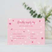 Sweet Pink Hearts Valentijn Wedding RSVP Kaartje (Staand voorkant)