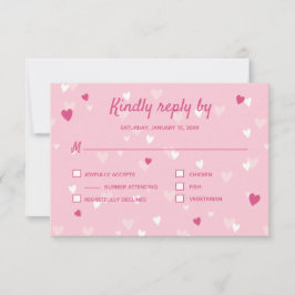 Sweet Pink Hearts Valentijn Wedding RSVP Kaartje