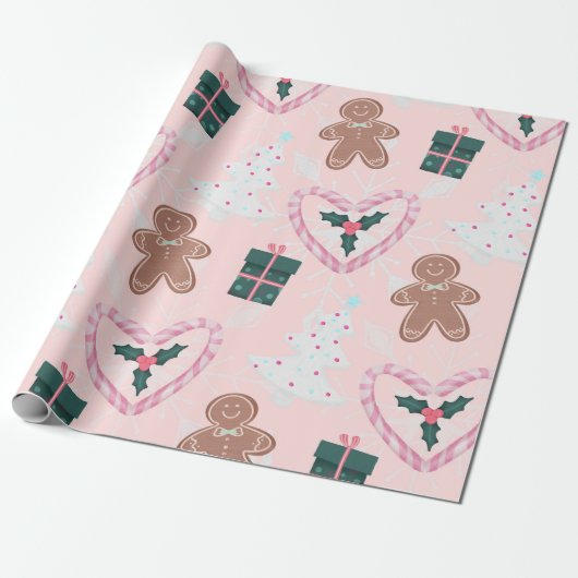 Sweet Pink Holiday Cheer Cadeaupapier (Uitgerold)