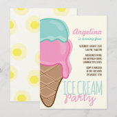 Sweet Pink Ice Cream Girl Birthday Party Invite Kaart (Voorkant / Achterkant)