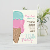 Sweet Pink Ice Cream Girl Birthday Party Invite Kaart (Staand voorkant)
