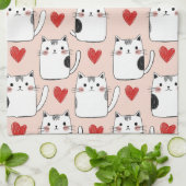 Sweet Pink Kawaii Cats & Hearts Pattern (5) Theedoek (Gevouwen)