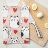 Sweet Pink Kawaii Cats & Hearts Pattern (5) Theedoek (Quarter Fold)