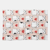 Sweet Pink Kawaii Cats & Hearts Pattern (5) Theedoek (Horizontaal)