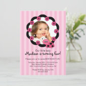 Sweet Pink Ladybug Foto Birthday Uitnodiging (Staand voorkant)
