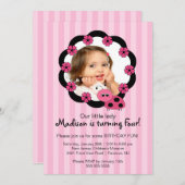 Sweet Pink Ladybug Foto Birthday Uitnodiging (Voorkant / Achterkant)