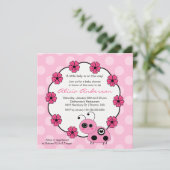 Sweet PINK Ladybugs Baby shower Uitnodiging (Staand voorkant)