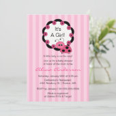 Sweet PINK Ladybugs Baby shower Uitnodiging (Staand voorkant)