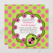 Sweet PINK Ladybugs Birthday Invitation Kaart (Voorkant / Achterkant)