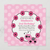 Sweet PINK Ladybugs Birthday Invitation Kaart (Voorkant / Achterkant)