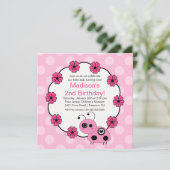 Sweet PINK Ladybugs Birthday Invitation Kaart (Staand voorkant)