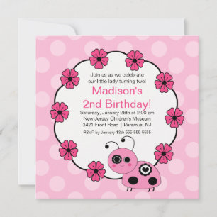 Sweet PINK Ladybugs Birthday Invitation Kaart