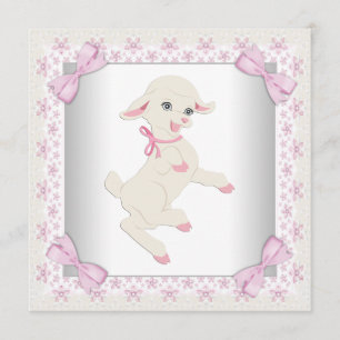 Sweet Pink Lamb Baby Girl Shower Kaart