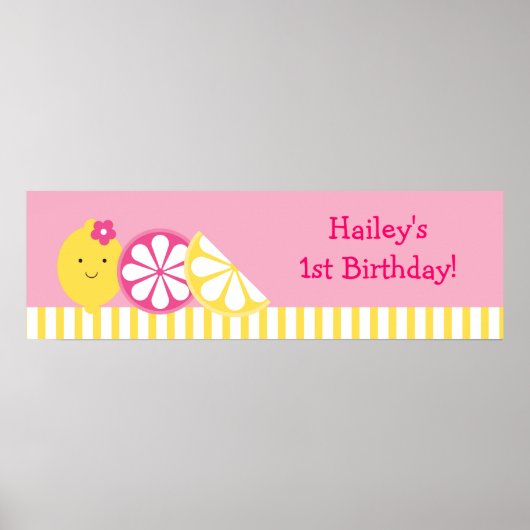 Sweet Pink Lemonade Birthday Banner Sign Poster (Voorkant)