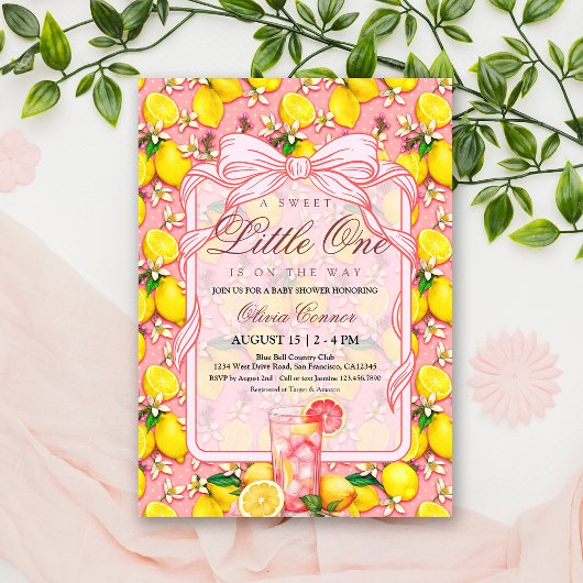 Sweet Pink Lemonade Citrus Baby Shower Invitation Kaart