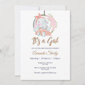 Sweet Pink Meisje Olifant Baby shower Invitation Kaart (Voorkant)