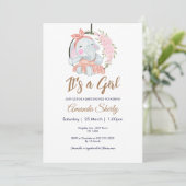 Sweet Pink Meisje Olifant Baby shower Invitation Kaart (Staand voorkant)