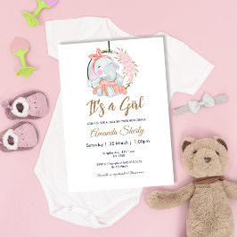 Sweet Pink Meisje Olifant Baby shower Invitation Kaart