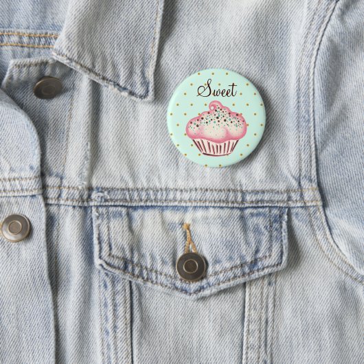 Sweet Pink Mint Cupcake Button (In situ)