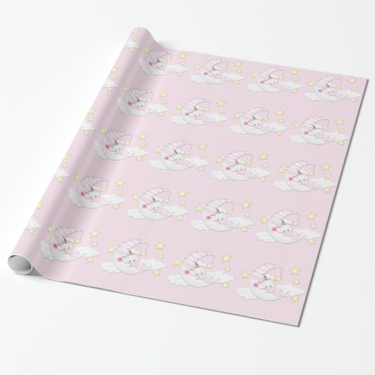 Sweet Pink Moon Baby Girl Cadeaupapier (Uitgerold)