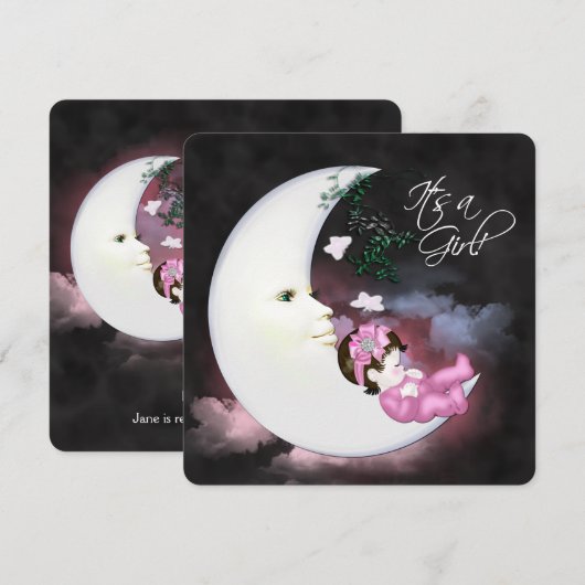 Sweet Pink Moon Baby shower Kaart (Voorkant / Achterkant)