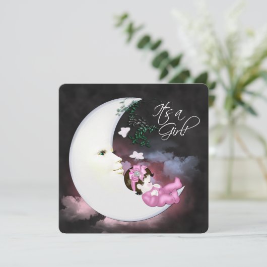Sweet Pink Moon Baby shower Kaart (Staand voorkant)