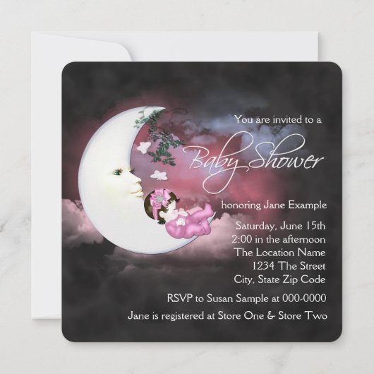 Sweet Pink Moon Baby shower Kaart (Achterkant)