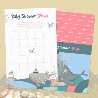 Sweet Pink Nautical Whale Baby shower Bingogame