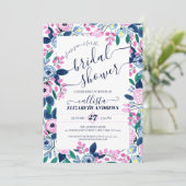 Sweet Pink Navy Flowers Waterverf Vrijgezellenfees Kaart (Staand voorkant)