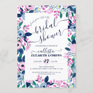 Sweet Pink Navy Flowers Waterverf Vrijgezellenfees Kaart
