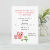 Sweet Pink Owls Baby shower Invitation Kaart (Staand voorkant)