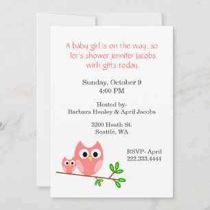 Sweet Pink Owls Baby shower Invitation Kaart