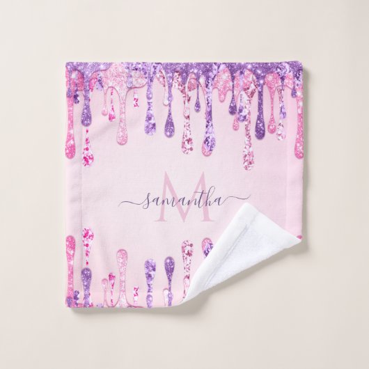 Sweet Pink Paars Glitter Driving Girly Monogram Bad Handdoek