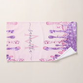 Sweet Pink Paars Glitter Driving Girly Monogram Bad Handdoek (Handdoek)